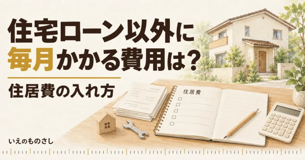 住宅ローン以外に毎月かかる費用を、ノートと電卓で整理するイメージ