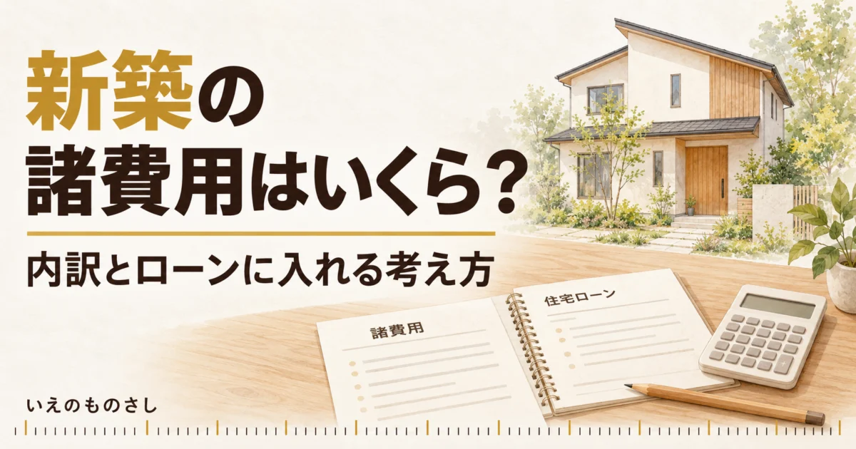 新築の諸費用とローンの内訳を、ノートと電卓で整理するイメージ